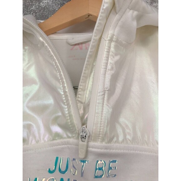 Zara Kids Toddler Girls "Just Be Wonderful" White Hoodie | Size 8 | Front Zipper - Picture 6 of 9